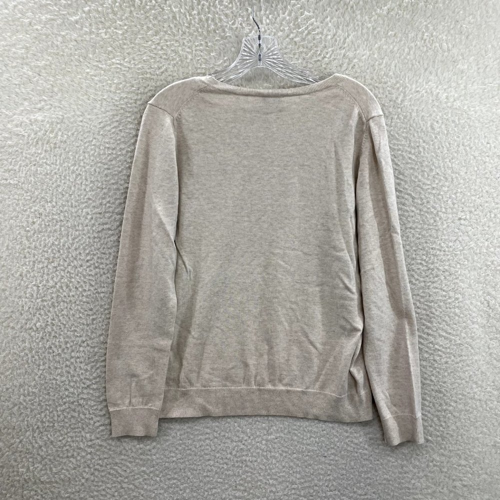 Vineyard Vines Cream Beige Knit Embroidered Logo V-Neck Sweater Womens M Medium - Picture 2 of 9